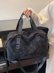 New Fashionable Travel Bag With Jacquard Pattern, Minimalist Niche Design, Stylish And Popular, Suitable For Short Trips, Fitness, With Spliced Color Blocks, Large Capacity, Versatile - Maroon - View 1