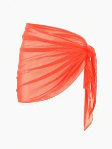Solid Color Mesh Swim Basics Skirt For Beach And Resort, Ideal For Summer Beach Vacations. XUQA - Burnt Orange - View 1