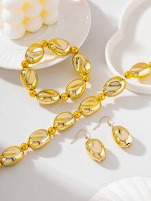 Conjunto de joyería vintage francés de alta gama con collar, pulsera y pendientes con cuentas de piedras preciosas asimétricas, elegante accesorio de nicho como regalo para mujeres - Amarillo Oro - Ver 6