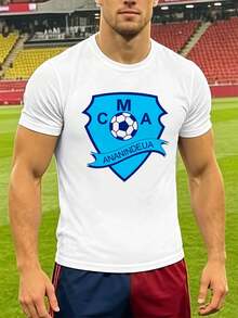 T-shirt pour homme avec imprimé graphique thème football, en coton doux, coupe confortable, style street hip-hop, respirant. - Blanc - Voir 2