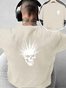 Camiseta de moda para hombre con diseño creativo de doble cara estampado de calaveras: estilo oscuro, genial y único, adecuada para uso diario casual en casa o para actividades de fitness - Negro - Ver 7