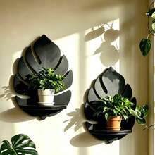Wooden Bohemian Style Decorative Shelf, Mango Leaf Floating Shelf, Home Wall-Mounted Flower Pot Holder, Wall Flower Pot Display Rack - Multicolor - View 7