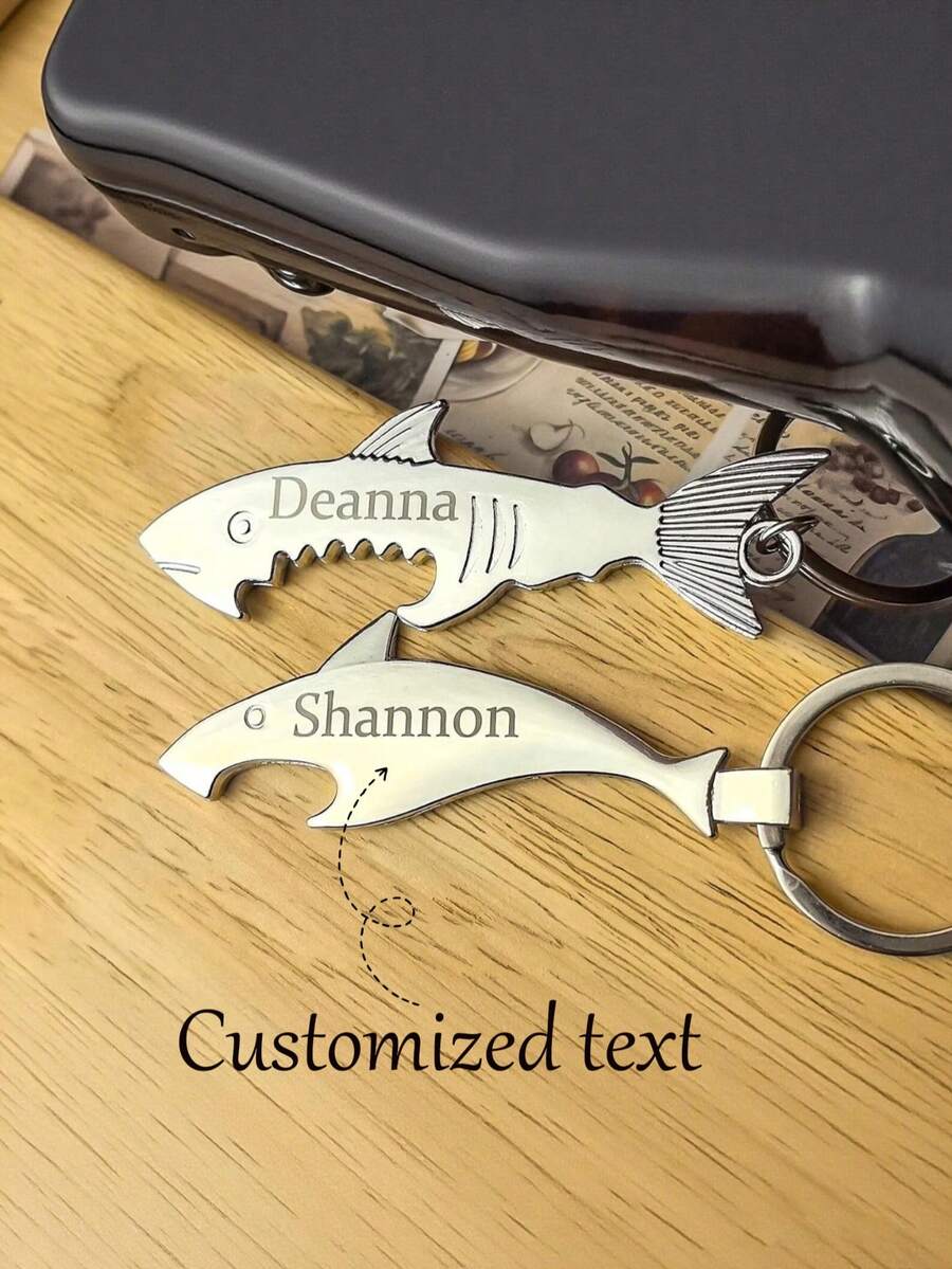 Customized Personalized Stainless Steel Shark Keychain Bottle Opener - Custom Laser Engraved Wedding And Party Gift, Ideal Groomsman Gift For Wedding Events, Unique Party Favor And Bar Accessory, Perfect Wedding Guest Souvenir And Beer Lover Gift, Suitable For Men And Beer Enthusiasts, Laser Engraved Wedding Keepsake And Party Decor Accessory - Multicolor - View 1