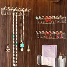 3 piezas Mini estante de exhibición de joyas, estante adhesivo multifuncional sin taladro para anillos y collares, estante de almacenamiento de collares para la parte trasera de la puerta del armario con espejo, ganchos colgantes para pulseras y aretes anti-enredos, estante de exhibición de joyas montado en la pared, estante de joyas para decoración del hogar - transparente - Ver 2