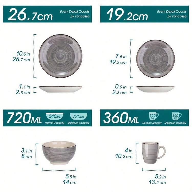 Set Of 16 Handcrafted Stoneware Plates For Dining, Serves Four - Blue - View 4
