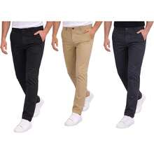 Holstone Pack 3 Pantalones Estilo Chino de Gabardina Premium Hombre - Uso Casual y Oficina Moda Caballero - Pantalón de Algodón. - Negro - Verde Olivo - Caqui - Ver 1