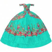 Vestidos de quinceañera con bordado floral con hombros descubiertos y temática mexicana, vestido de baile para mujer 2023 - Amarillo - Ver 14