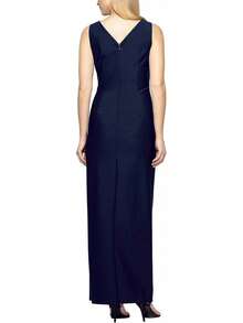 Alex Evenings Adelgazar Lado Largo Vestido Fruncido con Cascada Volantes Falda Vestido para Ocaciones Especiales para Mujer - Cabestro de carbón - Ver 2