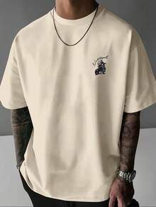 Men's Round Neck Letter Print Short Sleeve T-Shirt, Suitable For Summer Casual Sports - 黑色 - 查看 11
