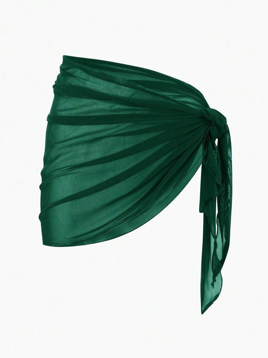 Solid Color Mesh Swim Basics Skirt For Beach And Resort, Ideal For Summer Beach Vacations. XUQA - Dark Green - View 1