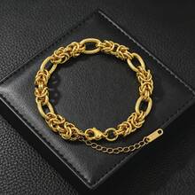 Fashionable Hip-Hop Stainless Steel 18K Gold-Plated Texture Interwoven Thick Bracelet Suitable For Men Women Daily Party Wear - Gold - View 1