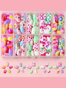 10 Grids 120Pcs Short Square Kids Nail Salon Fake Nails For Girls Cute Butterfly Flower False Nail Kawaii Cartoon Full Cover Manicure Nail Tips Chlidren Christmas Birthday Gift - Multicolor - View 4