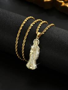 1pc Men's 18K Gold Plated Hip Hop Style Full Zirconia Grim Reaper Necklace, Streetwear Accessory, Gothic Dark Style Jewelry, Suitable For Daily Fashion Wear - Gold - View 2