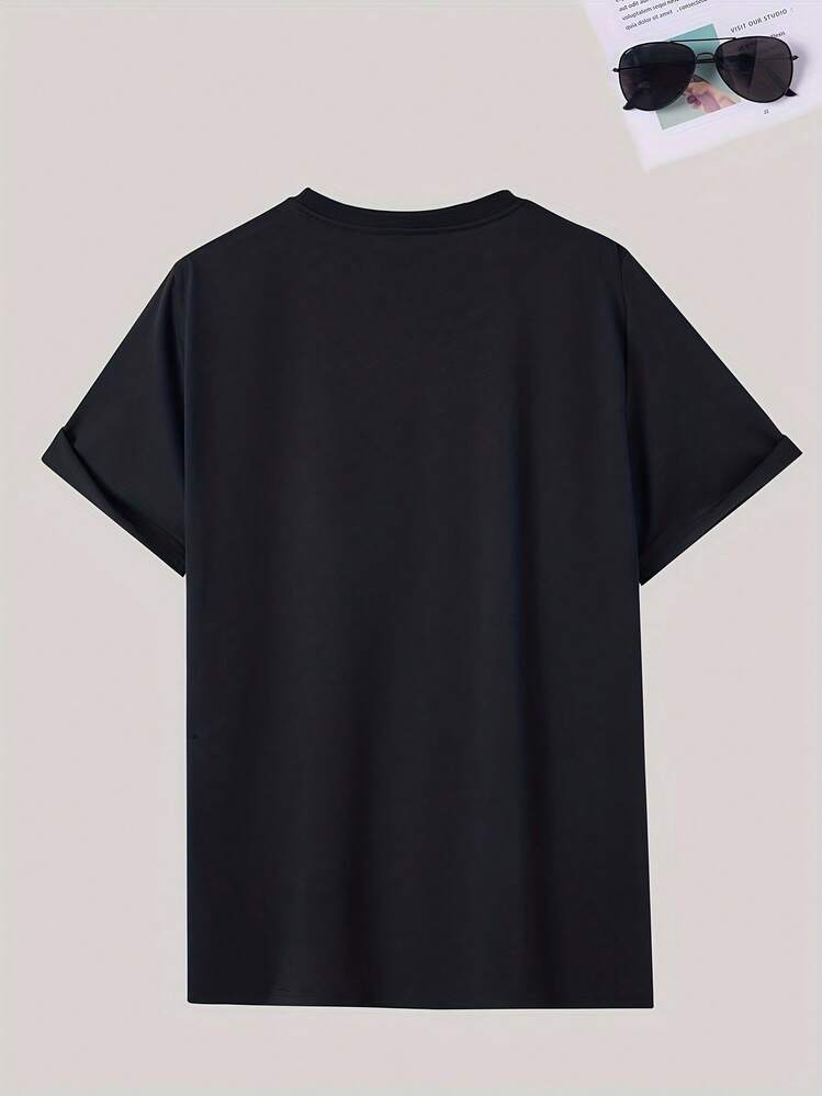 Men's Fashionable Summer Short Sleeve Letter Print T-Shirt - 黑色 - 查看 3