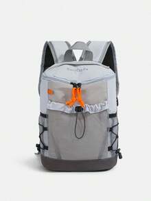 Functional Outdoor Backpack | Unisex Nylon Bag With Khaki Color Blocks, Mesh Pocket & Contrast Straps | Hiking/Sports/Outdoors - 杏色 - 查看 1