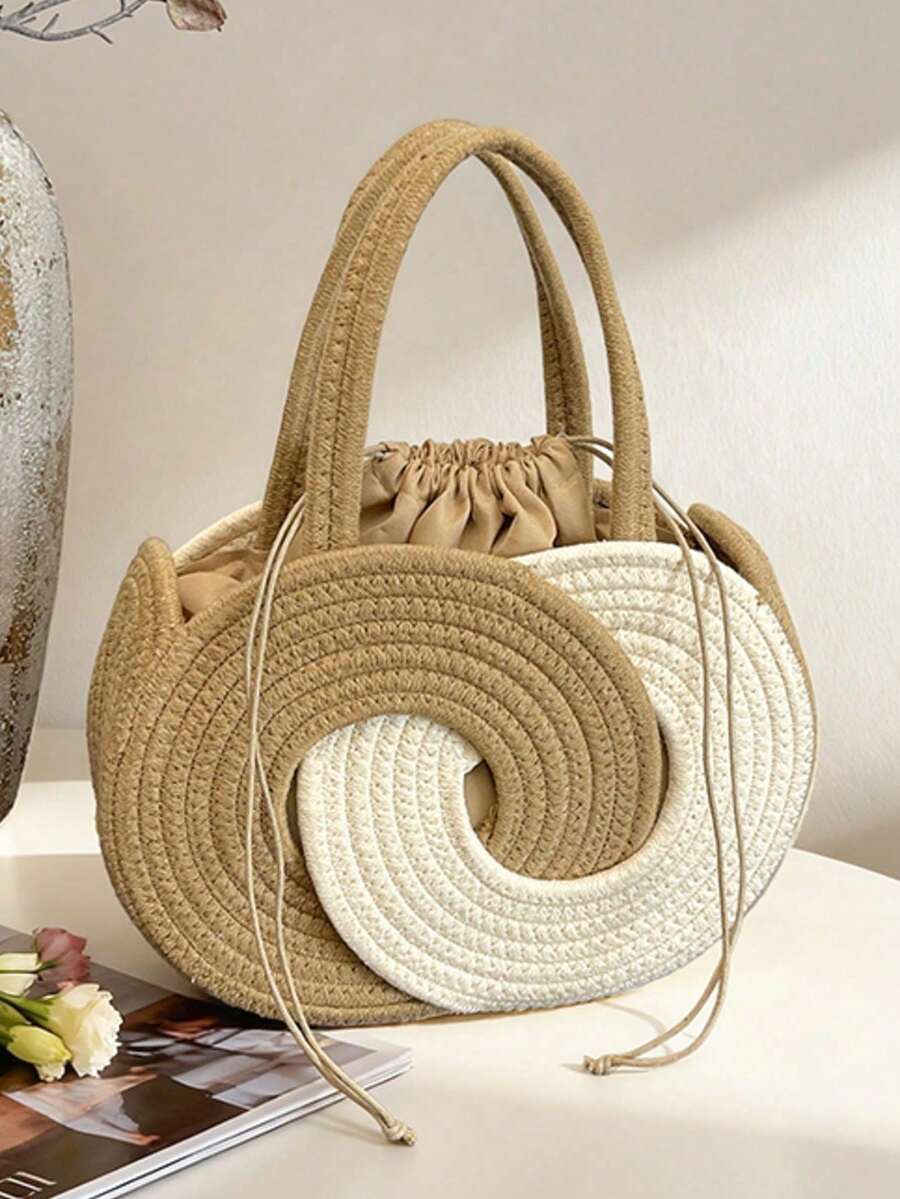 Fashionable Woven Shoulder Bag For Spring 2026, Suitable For Daily Use, Casual Outings, Travel, And Vacations - 米色 - 查看 1