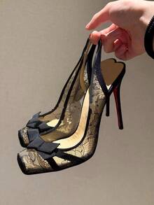 Black Lace High Heel Shoes, Sexy Bowknot Closed Toe Sandals For Women,Summer Shoes - Black - View 12