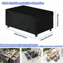 Garden Furniture Cover With 2 Handles, Patio Furniture Cover, Square Table And Chair Furniture Cover, Durable And Thickened Polyester Material, UV Resistant, Essential For Patio Owners - Black - View 12