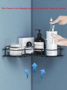 1pc Black Triangle Multifunctional Self-Adhesive Wall-Mounted Corner Storage Rack, Bathroom Storage, Kitchen Storage, Cosmetic Holder - Multicolor - View 6