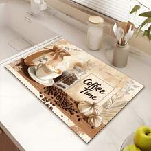 1pc 2D Coffee Theme Kitchen Countertop Mat, Diatomaceous Earth Material, Highly Absorbent, Suitable For Tableware, Coffee Machine, Microwave, Etc. Fashionable Watercolor Design, Ideal Choice For Modern Kitchen. - Multicolor - View 7
