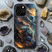 Funda para Teléfono con Diseño de Planetas de Cristal: Diseño Galáctico Metálico para iPhone, HONOR, , OPPO - Multicolor - Ver 1
