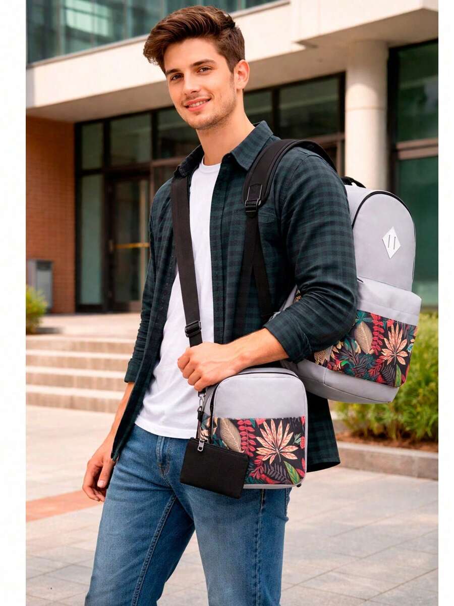 Shendy Vendy Backpack With Large Capacity, 5-Piece Set Fashionable Cool Youth Backpack Pencil Case Laptop School Student - MOD220 灰色2 - 查看 1