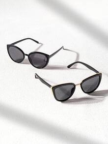 2 Pairs Oversized Cat Eye Retro Fashion Glasses For Women, INS Style Vintage Large Frame Polarized Fashion Glasses - 彩色 - 查看 7