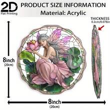 2D Flat Printed, 1pc, Lotus Fairy Sun Catcher, Garden Lighting Acrylic Painted Hanging Decor, Suitable For Any Season Home Decor, Whimsical Design, Floral Home Decor, Wall Art, Creative Birthday Gift - A - View 5