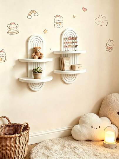 1pc Solid Wood Wall Hanging Shelf, Beautiful Durable Space-Saving, Suitable For Baby Room Decoration And Storage, Baby Baptism Decoration, Baby Bedroom Decoration Creative