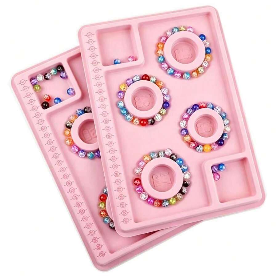 2pcs Pink Bracelet Design Tray - Beading Tool, DIY Bracelet Design Tray, Bracelet Beading Measurement Scale Display Tray, Suitable For Jewelry Beading, Easily Design Bracelet Works - Pink - View 1