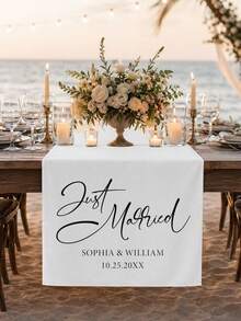 Custom Linen Wedding Table Runner, Newlywed Sweet Table Sign, Elegant Ceremony Decor - Multicolor - View 5