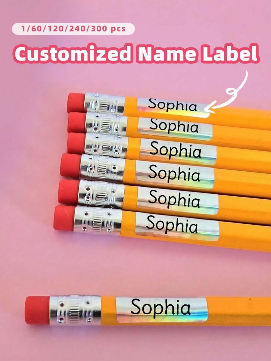 1/60/120/240/300入 全息姓名貼紙,可客製文字的個性化返校標籤,適用於鉛筆、筆記本、背包、便當盒、水壺、學校用品,適合青少年學生與教師,個性化禮物 - 姓名貼3 - 查看 1