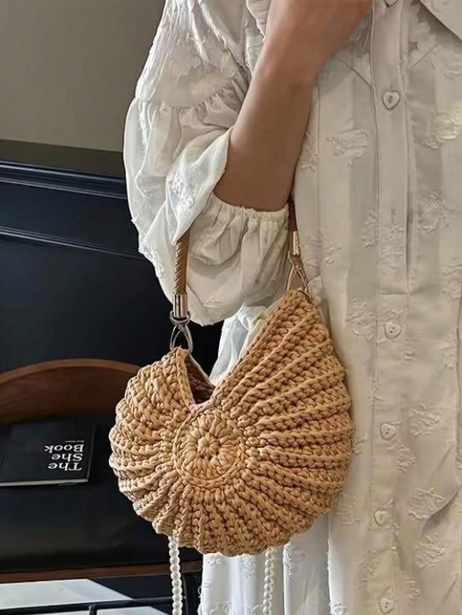 Hand-Woven Seashell Wallet - Crossbody Backpack Style, With Pearl Chain, Bohemian Style Pearl Chain Shoulder Strap, Women's Holiday Beach Accessory - 彩色 - 查看 1