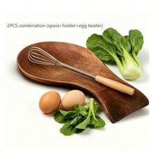 1pc Wooden Spoon Holder, Heat-Resistant Wooden Utensil Rack For Storing Ladles, Spatulas, Brushes, Shovels And Other Kitchen Tools (The Wood Grain Pattern May Vary) - Brown - View 14