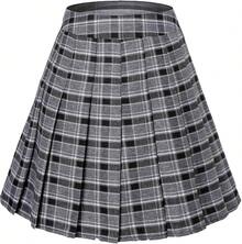 Hoerev - Falda Corta Plisada de Cintura Alta para Mujer y niña - Cintura elástica gris - Ver 30