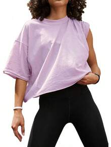 Camisetas Cortas de Manga Corta para Mujer, Estilo Casual, Básicas, de Algodón, para Yoga, Running y Deportes - Azul Marino - Ver 17