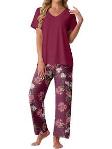 PrinStory - Conjunto de pijama suave de 2 piezas para mujer, conjunto de pijama casual de manga corta con bolsillos - Rayas cian - Ver 26