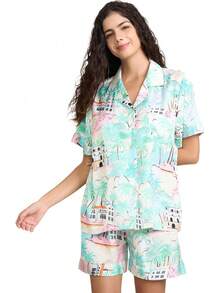 YiNi LuLu - Conjunto de pijama de satén de seda para mujer, 2 piezas, pijama de manga corta, de gran tamaño, con bolsillos - frasco de perfume - Ver 22