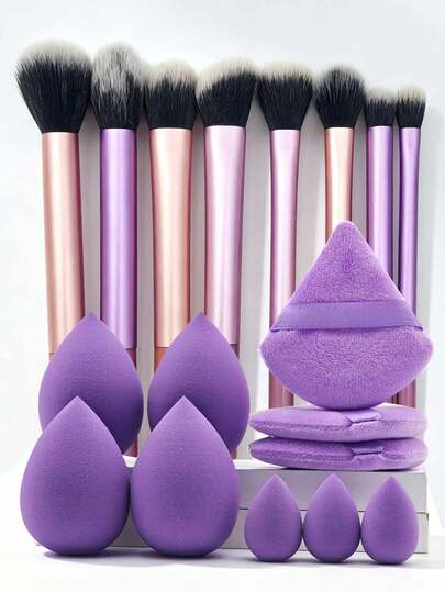 18/14pcs Makeup Brush And Sponge Tool Set, Professional Makeup Brush And Makeup Sponge Set, Powder Puff Makeup Brush Set, Makeup Brush Set, Complete Makeup Tool Set, Makeup Gift Box Set