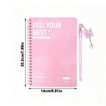 2pcs (Pink Notebook + Butterfly Pen Set), 60/120 Pages Per Book, A5 Spiral Bound Notebook, College Ruled, 7mm Thick Cardboard Cover, 6 Colors Available, Study Notes, Diary, Writing, Back To School Office Supplies, Large Capacity, Minimalist Fashion, Multi-Color Options, Suitable For Students, Women, Office Workers, Home, Summer, Autumn Use, Stationery Gift. - A5 - View 3