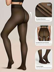 Women's Thermal Lined Tights, Warm Bottoms, Thickened Thermal Leggings, High Elasticity Base Layer Pants - Black - View 5