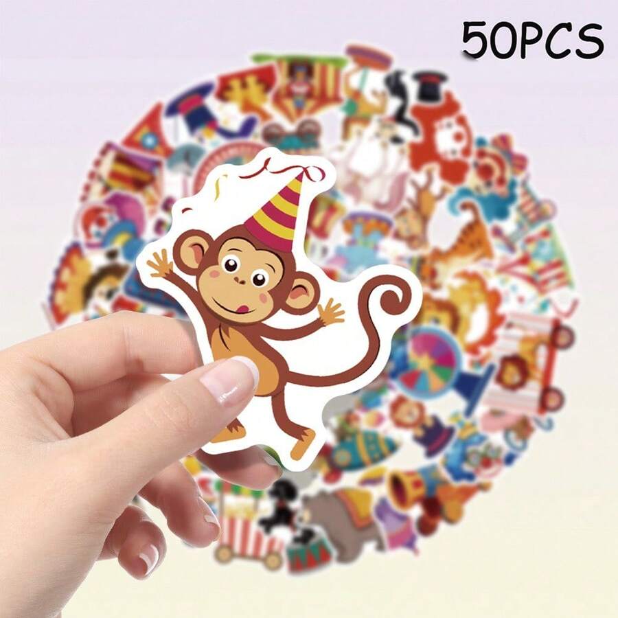 50pcs Circus Theme Cartoon Sticker Set, Vinyl Material, Suitable For Car Decoration, Bumper Stickers, Laptop Stickers, Can Be Used For Party Gifts, Rewards, Easy To Share With Friends - Multicolor - View 1