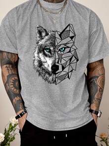 Men's Casual Fashion Style Short Sleeve T-Shirt, Wolf Print 100% Polyester, Lightweight 180g/Sqm, Regular Fit Crew Neck, Comfortable Stretch Summer Te - White - View 7