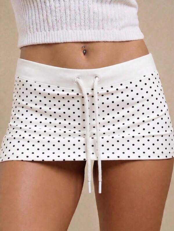 Leggings deportivos de moda minimalista versátil para uso diario y calle para mujer con cordón ajustable y falda con estampado de lunares