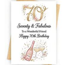 1PC-70th Birthday Greeting Card With Envelope - Champagne Theme Greeting Card Specially Designed For Women, Perfect For Friends, Sisters Or Mothers, Great Gift For Party Celebration - A - View 7