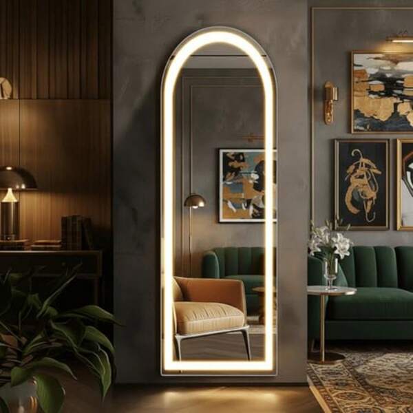 Alpen Espejo de Longitud Completa, Espejo de Piso de 61 x 16 Pulgadas con Soporte, Espejos de Piso con atenuación e iluminación de 3 Colores, Espejos LED para recámara, vestidor, guardarropa