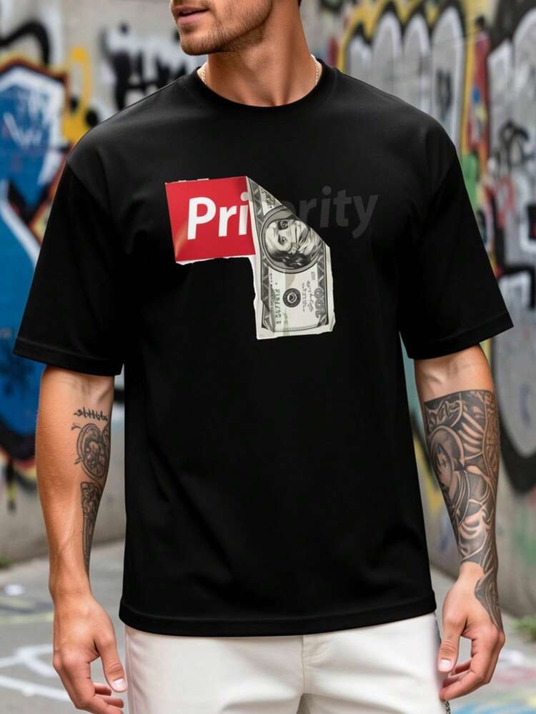 Men's Casual Crew Neck T-Shirt With Christmas Print, Gift Item For Men - 黑色 - 查看 6
