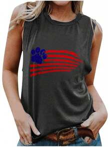Mzkdieey - playera sin mangas para mujer, diseño patriótico de la bandera americana con estampado de huellas de perro para el 4 de julio, estilo casual, sin mangas, ajuste holgado - Blanco - Ver 8