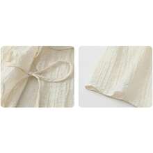 Blusa suelta con cuello en V y cordones para mujer, longitud media con volantes - Albaricoque - Ver 7