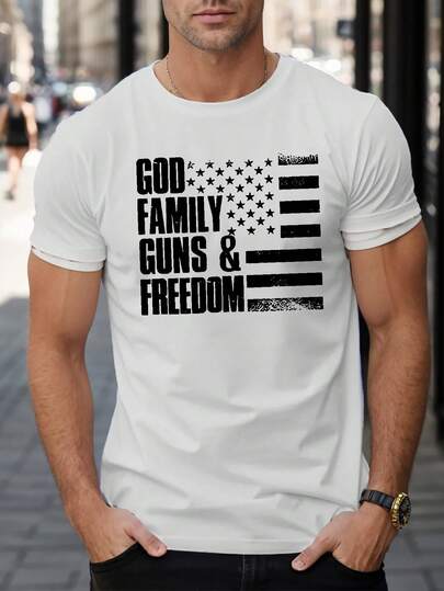 God Family Guns Freedom Flag Men's Short Sleeve T-Shirt Summer T-Shirt Top